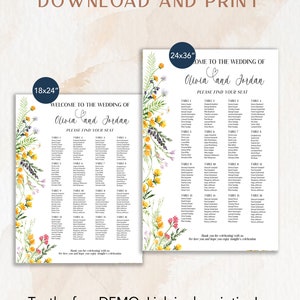 Wildflower Wedding Seating Chart Template, Colorful Spring Tableau De ...