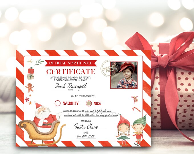 Editable Santa Claus Official Certificate, Nice List Letter From Santa ...