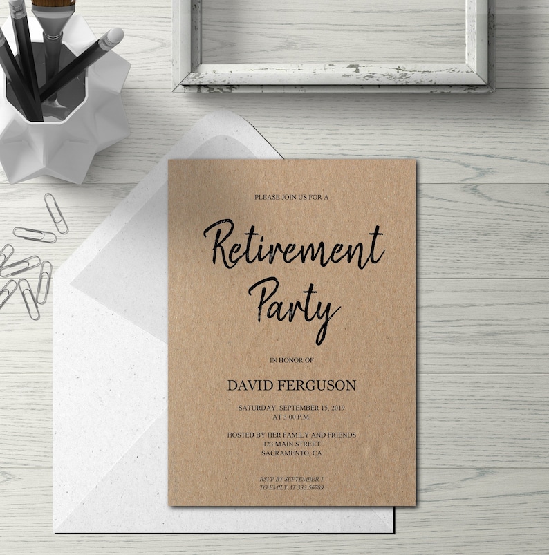 Retirement Party Invitation Simple Kraft Card Rustic Etsy