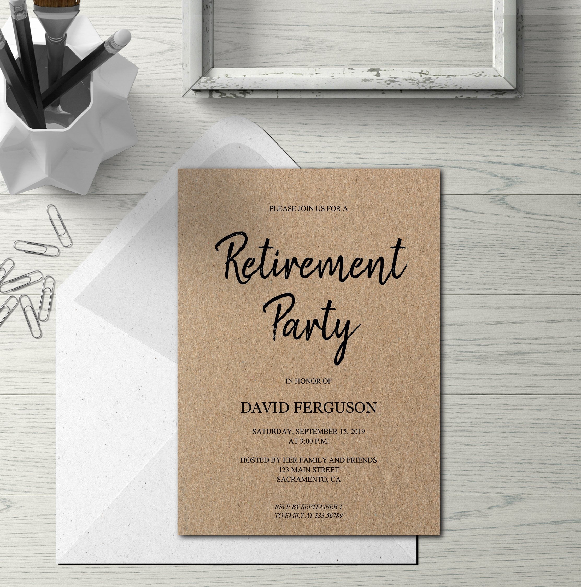 Retirement Party Invitation Simple Kraft Card Rustic Retirement