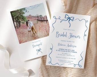 Whimsical Bridal Shower card template, bow handwritten, quirky Bridal Shower invitation, editable and printable AA045