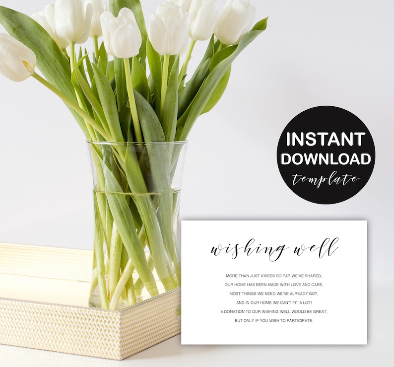 Wishing Well Elegant Wedding Card Template Gift Registry Etsy