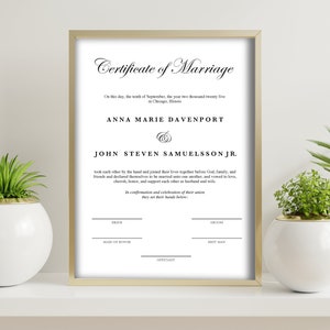 Elegante Heiratsurkunde Vorlage, moderne Kalligraphie Hochzeit Andenken, Katholische Eheversprechen druckbar, bearbeitbare PDF