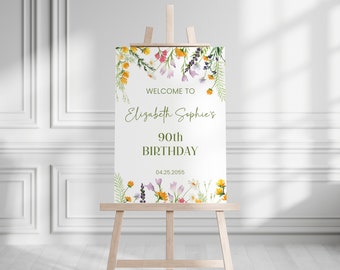 Wildflowers Birthday Welcome sign template, EDITABLE all ages, Spring Floral birthday signage printable, summer blossom meadows decor