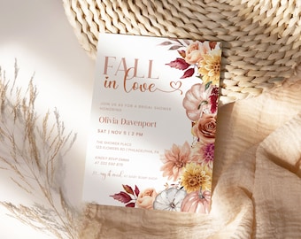 Fall in Love Bridal Shower Invitation, Floral Bridal Shower Invitation, Fall in Love Invitation, aa027