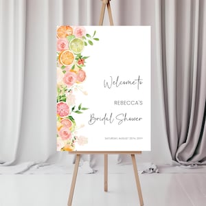 Addio al nubilato cartello decorativo con arance agrumi e fiori, template da editare e stampare