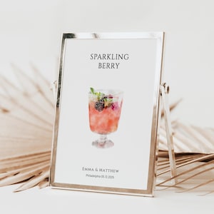 Numero di tavolo con coctails acquerello per Matrimoni, compleanno, feste con cocktails illustrati, fai da te