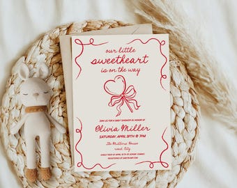 Little sweetheart Baby Shower Invitation, Valentine themed, Whimsical Hand Drawn (Digital Template)