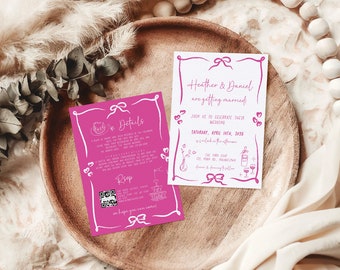Wedding invite template, hand drawn double sided scribble illustrated invite, funky colourful wedding handwritten invitation template AA045