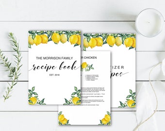 Printable Recipe Binder template, Lemons Family Cookbook, Family Recipe Organizer, DIY Recipe Book, PDF