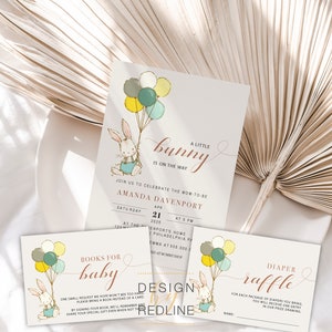 Invito Baby Shower con tenero coniglietto vintage e palloncini, da stampare, PDF