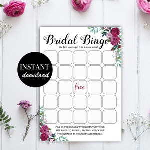 Idee per addio al nubilato | Gioco bingo dei regali | File da stampare | FLoreale rose acquerello