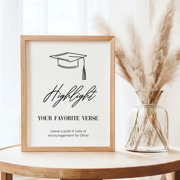 Graduation Bible Guest Book table top sign, Highlight Your Favorite verse personalized sign, alternative guest book for graduate printable