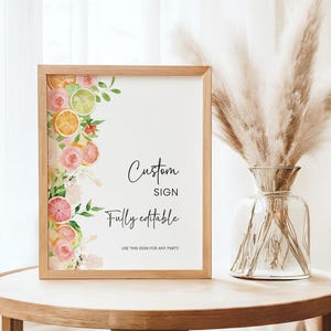 Cartello per festa di compleanno, estiva, con frutta e fiori, arance, pompelmi, AA074