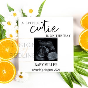 A Little Cutie Pregnancy Announcement for Social Media, Citrus Baby Digital Announcement, Oranges personalized scan editable template pdf