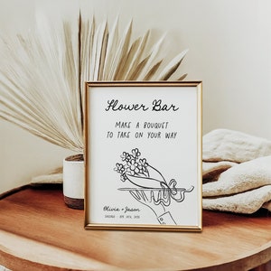 Bouquet Bar idee Matrimonio, bar di fiori e boccioli per gli ospiti, cartello decorativo da stampare