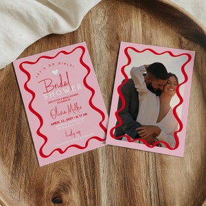 Bridal Shower invito addio al nubilato con cornice a onde, invito di tendenza, personalizzabile, template editabile con Corjl AA06