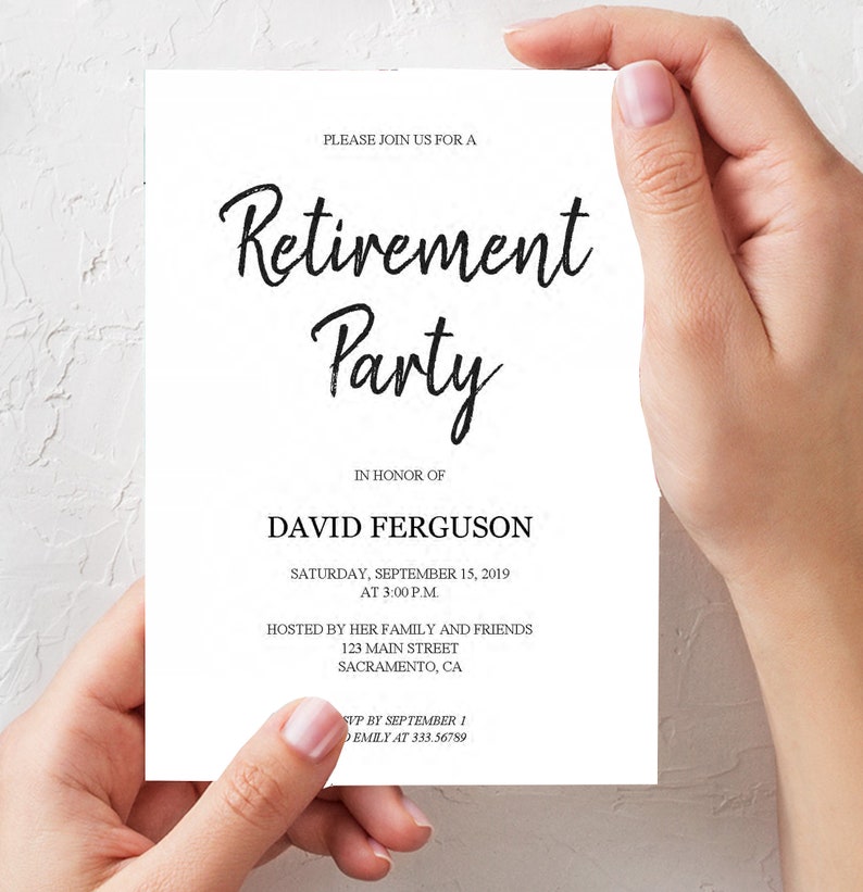 Retirement party invitation calligraphy card printable, Retirement Party invite template, instant download editable text DIY, PDF image 1