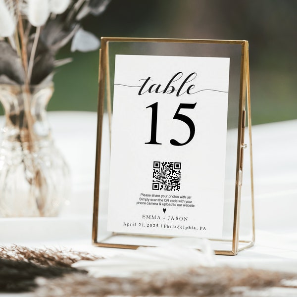 QR Code Table Number Printable, editable custom table card with qr code sign, template PDF