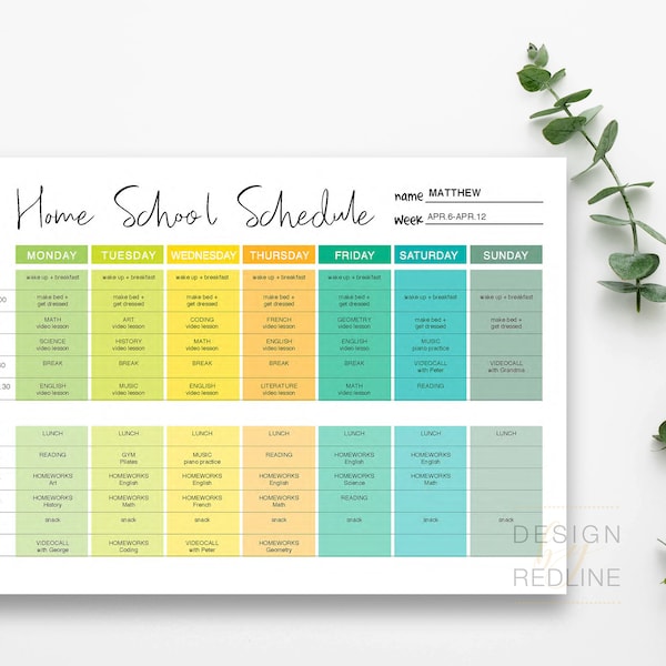 HOMESCHOOL Weekly Schedule template, editable home school planner, Customizable Kids Week Task List Chart, Weekly Planner printable