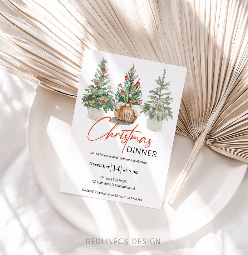Christmas Invitation editable, Christmas Trees Invitation template, Holiday tree party invite, Annual Dinner invite card printable image 1