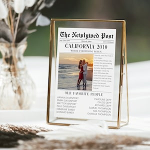 Tabelau de Marriage fai da te a tema storia degli sposi con un unico design stile quotidiano delle notizie, da personalizzare con foto