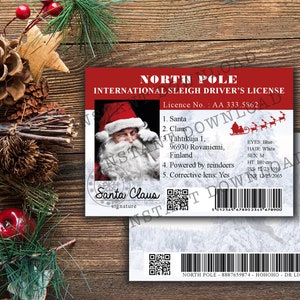 Santa Claus Rijbewijs digitaal bestand, Verloren Stanta's Licentie, internationale sleight rijden, Kerstmis, Noordpool, Instant download JPG