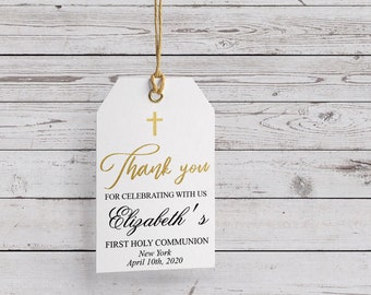 First Communion Favors Tag, Baptism favor tag printable, Christening thank you, Confirmation tag template, Instant download editable PDF