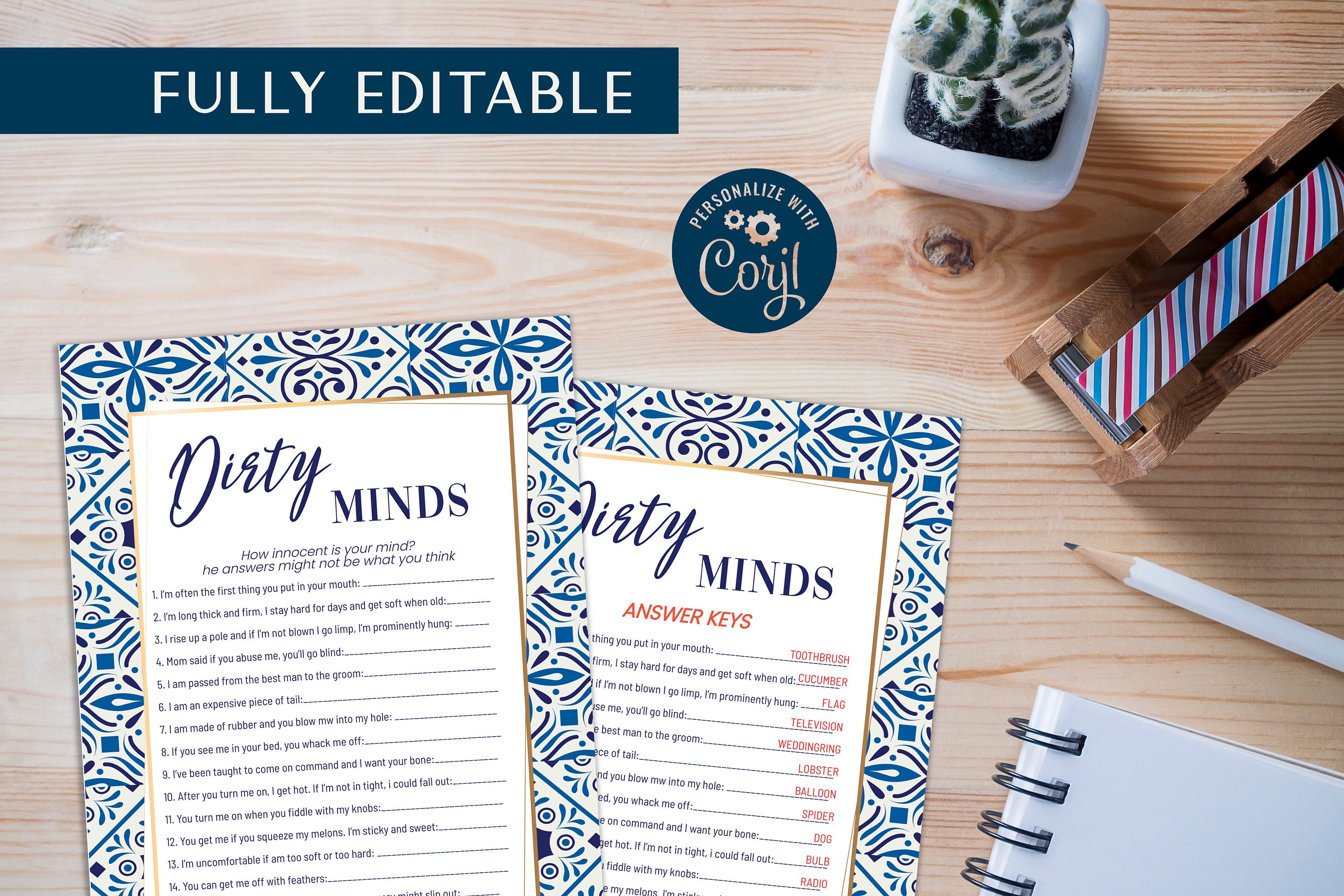Dirty Minds Bridal Shower Game Printable Editable Bridal Shower Funny 