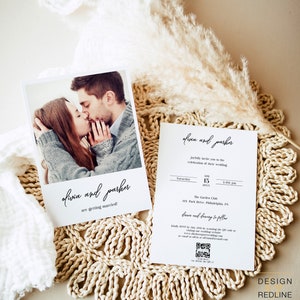 Partecipazioni di nozze moderne e minimaliste con fotografia, partecipazioni di matrimonio template da editare e stampare