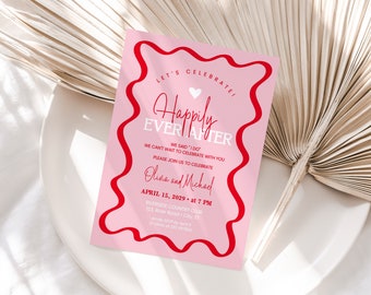 Happily Ever After Wedding Reception Invitation Template, Printable Wedding Party Invitation, Elopement Announcement, editable colors AA06