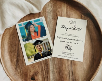 Double Graduation Invitation Template, They Did It Graduation Party Invite, handwritten style, Editable printable digital download AA070