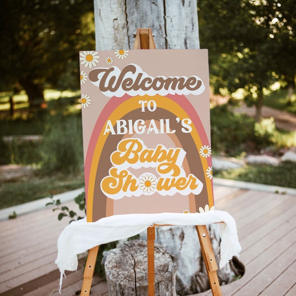 Benvenuti al baby shower | idee per baby shower anni 70 groovy| file editabile in italiano su richiesta