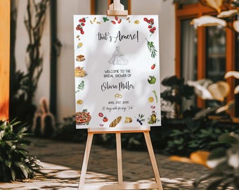 That's Amore Bridal Shower Welcome sign template, Italian pizza and pasta party decor, italian style bridal shower editable template AA086