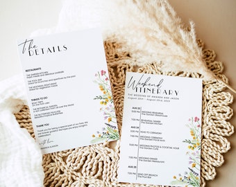 Wedding itinerary template, Wildflowers wedding program, customizable itinerary wedding printable digital