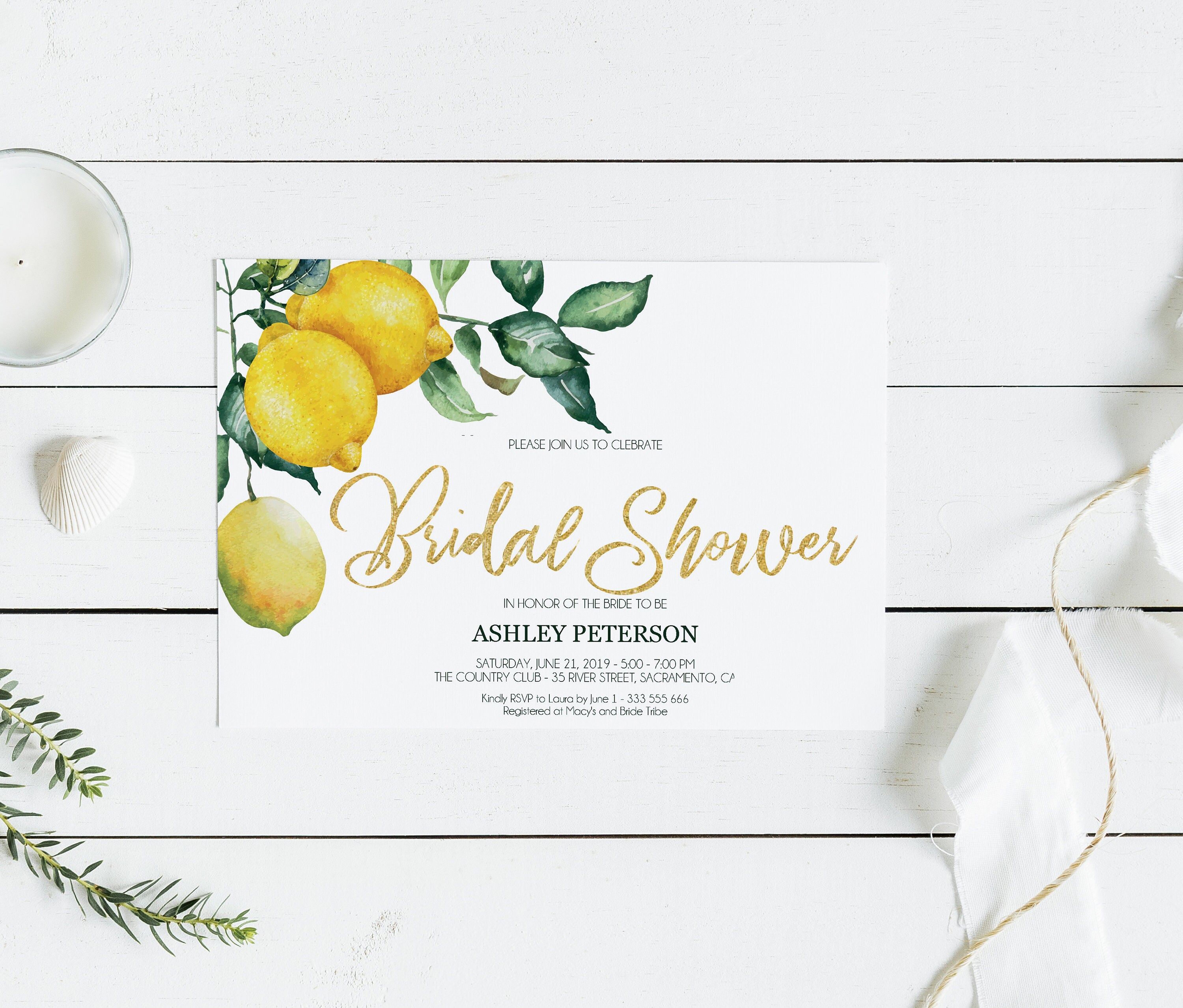 Lemon Bridal Shower Invitation Template Wedding Shower Invites Citrus