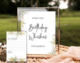 Wildflowers Birthday Wishes for Her, Modern Birthday Game Printable, Advice and Wishes for the Birthday Girl Unique Keepsakes