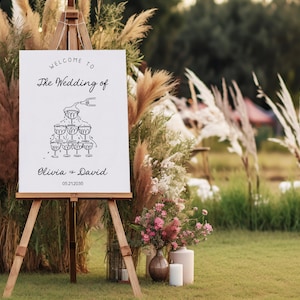 Wedding welcome sign Template, whimsical wedding custom signage, hand drawn scribble illustration, champagne tower AA048 image 3