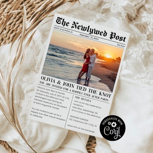 Newspaper Elopement Announcement Template, Unique Wedding Announcement with Photo, Eloped, Just Married, News Editable Corjl Design image 2