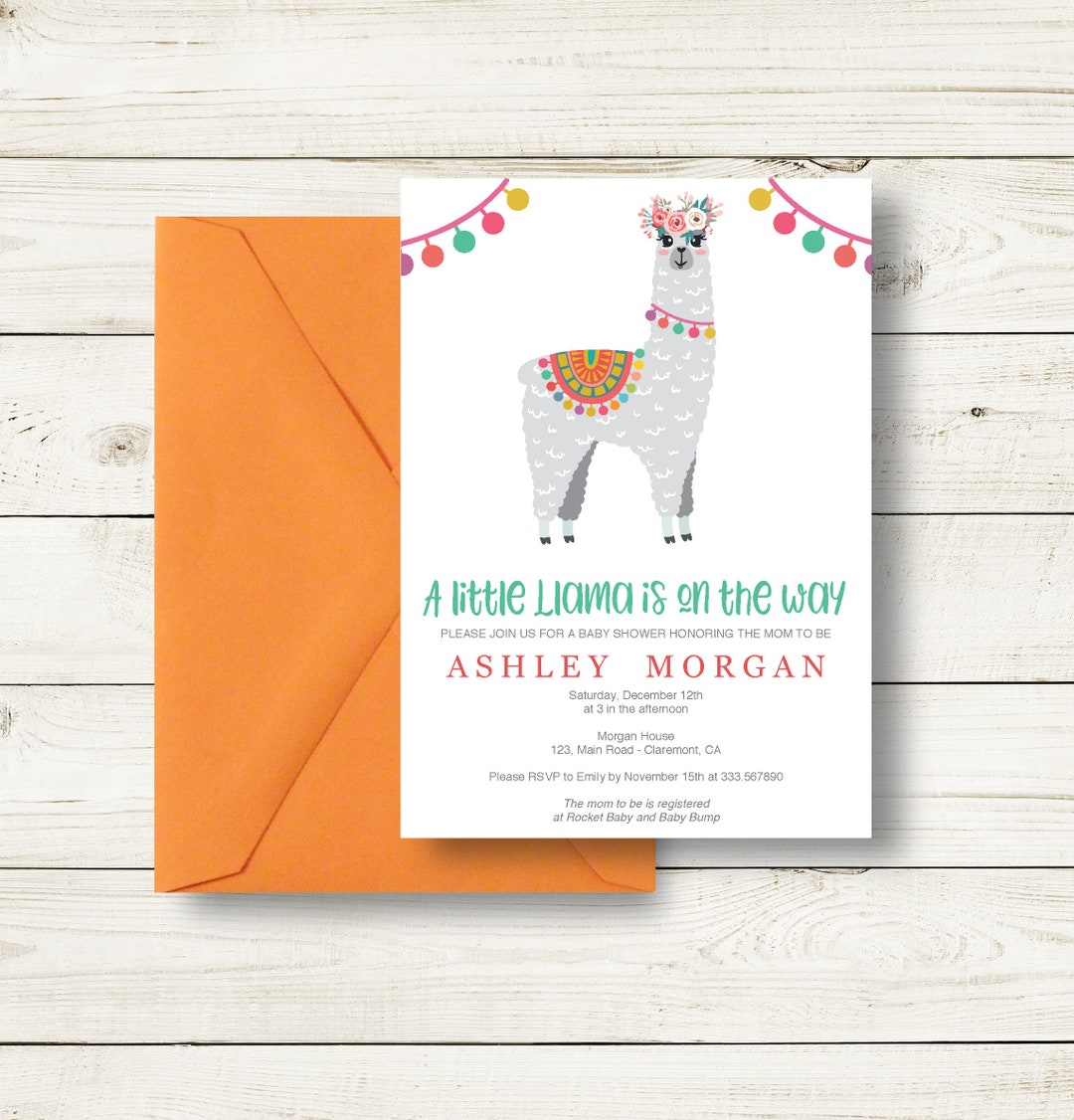 Llama Baby Shower Invitation Template, Printable Alpaca Fiesta for Mom ...