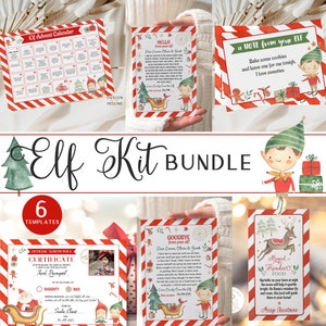 Elf Kit Bundle, Christmas Elf Activity for kids, elf arrival letter, nice certificate, reindeer food tag, 6 templates to edit and print