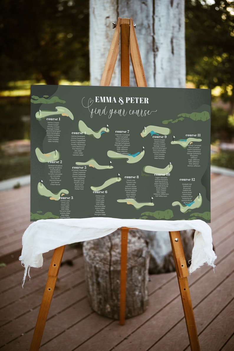Golf Wedding seating chart sign, golf courses Party seating table, tableau de marriage golf themed, DIY template, you edit and print AA04 zdjęcie 2