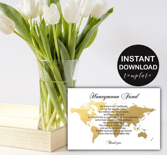 Honeymoon wish insert card template, Honeymoon fund request card printable, wedding gift poem editable text instant download PDF