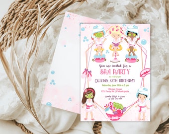 Spa Birthday Party invitation template | Girl Make up and nails beauty salon themed Birthday Invitation | editable with Corjl AA11