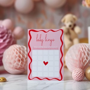 Valentines Baby Shower Bingo Game, A Little Sweetheart Baby Shower fun, game card editable template AA047