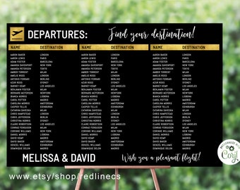 Departures Wedding seating chart template, Airport Destination Wedding printable, Travel Theme Wedding editable seating plan poster AA02