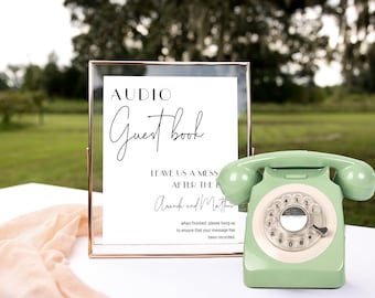 Audio Guestbook Sign, phone message guest book, pick up the phone, leave a message wedding sign printable, editable template