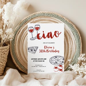 Invito compleanno pizza, festa estiva, disegno a mano libera, template da stampare AA114