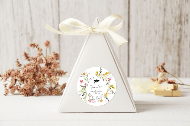 Graduation Favor tag template, Spring Wildflowers favors, floral Editable Grad party favor tag printable image 1