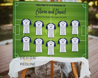 Soccer Wedding seating chart sign, football themed Party seating table, tableau de marriage DIY template, you edit and print